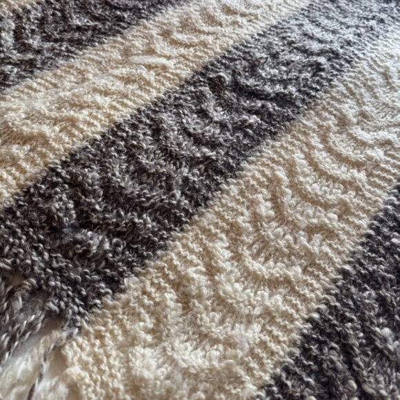 Vintage Wool Brown and Cream Striped Throw Blanket - Picture 4 of 9